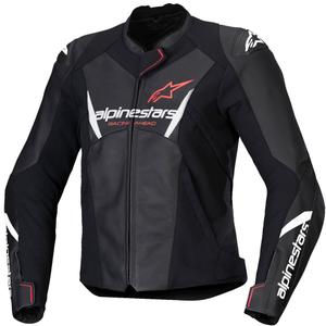 Dámská kožená bunda na motorku Alpinestars Stella Faster 3 černo-bílo-fluo červená