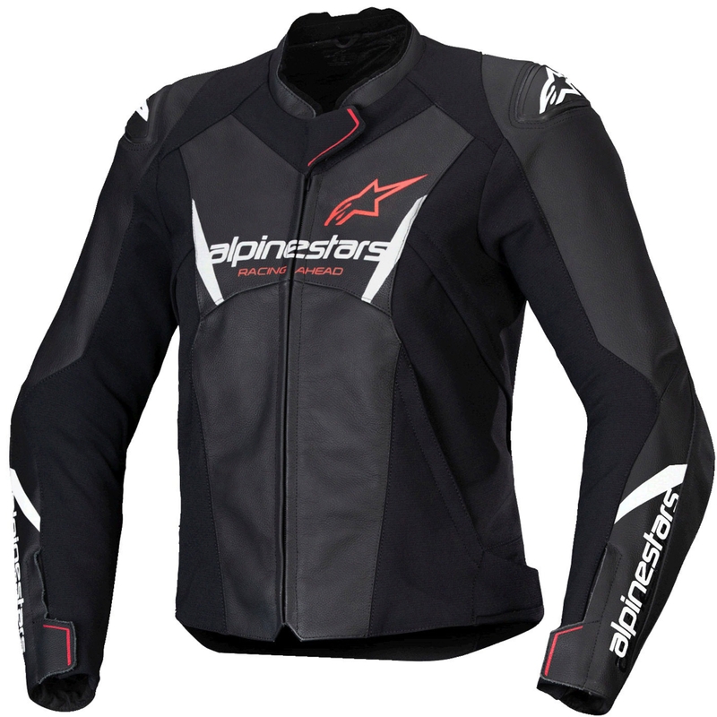Dámská kožená bunda na motorku Alpinestars Stella Faster 3 černo-bílo-fluo červená