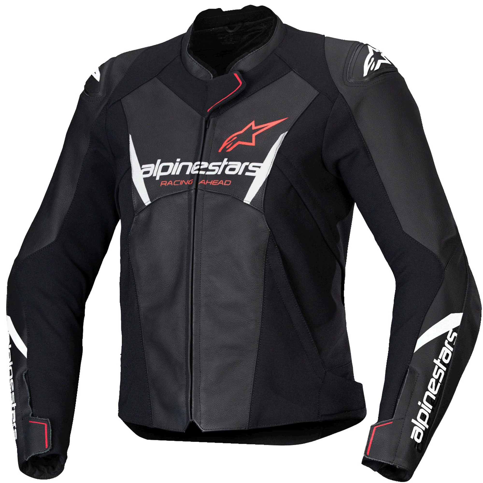 Dámská kožená bunda na motorku Alpinestars Stella Faster 3 černo-bílo-fluo červená Velikost: 46