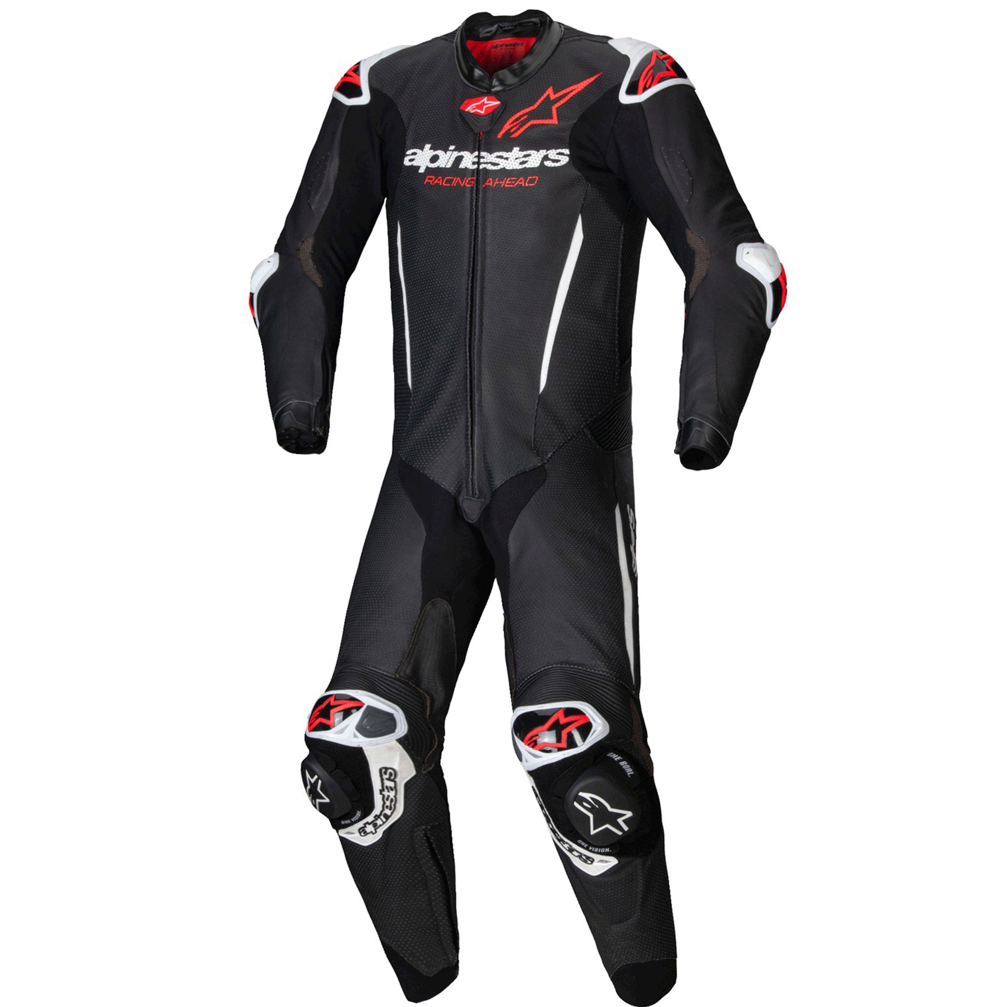 Jednodílná kožená kombinéza na motorku Alpinestars GP-R7 Tech-Air ready/kompatibilní černo-bílo-fluo červená Velikost: 48