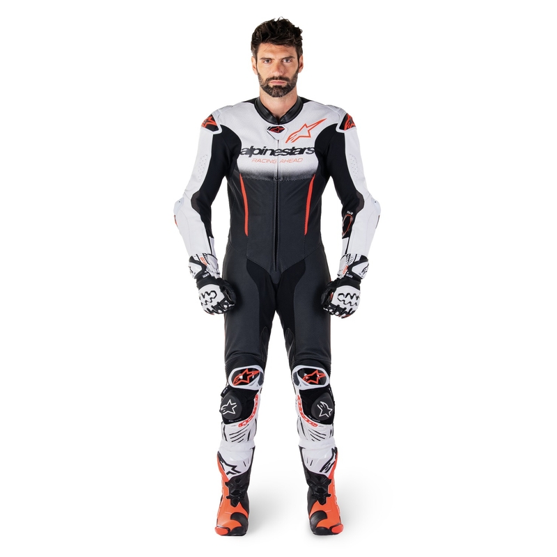 Jednodílná kožená kombinéza Alpinestars GP-R7 Tech-Air ready/kompatibilní bílo-černo-fluo červená