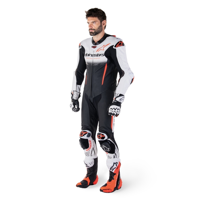 Jednodílná kožená kombinéza Alpinestars GP-R7 Tech-Air ready/kompatibilní bílo-černo-fluo červená