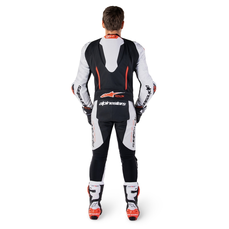 Jednodílná kožená kombinéza Alpinestars GP-R7 Tech-Air ready/kompatibilní bílo-černo-fluo červená