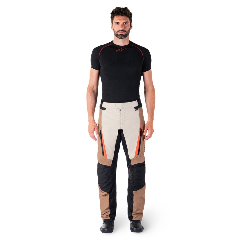 Kalhoty na motorku Alpinestars ST-1 Waterproof khaki-pískovo-černo-fluo červené