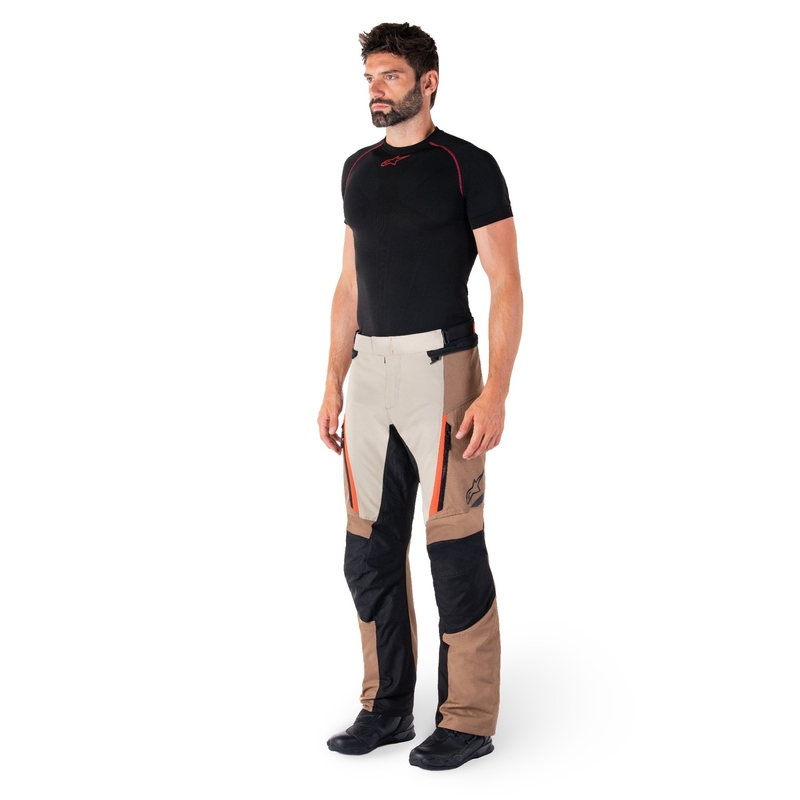 Kalhoty na motorku Alpinestars ST-1 Waterproof khaki-pískovo-černo-fluo červené