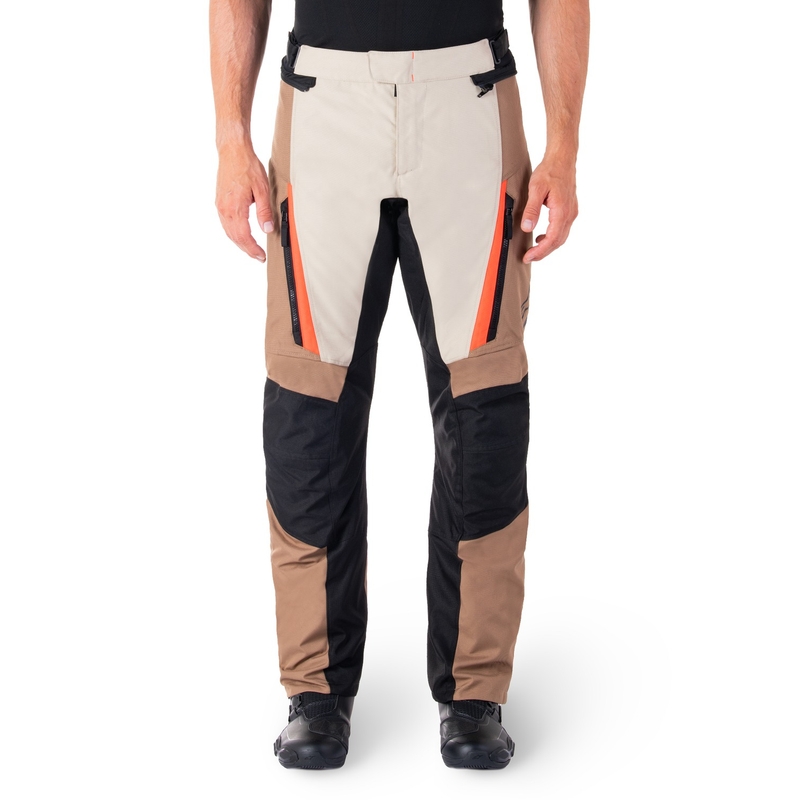 Kalhoty na motorku Alpinestars ST-1 Waterproof khaki-pískovo-černo-fluo červené