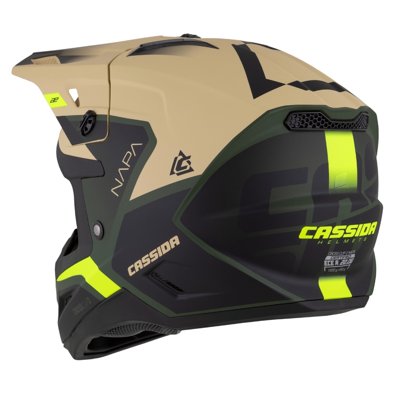 Motokrosová helma na motorku Cassida Cross Cup 2 Napa matná pískovo-zeleno-fluo žluto-černá