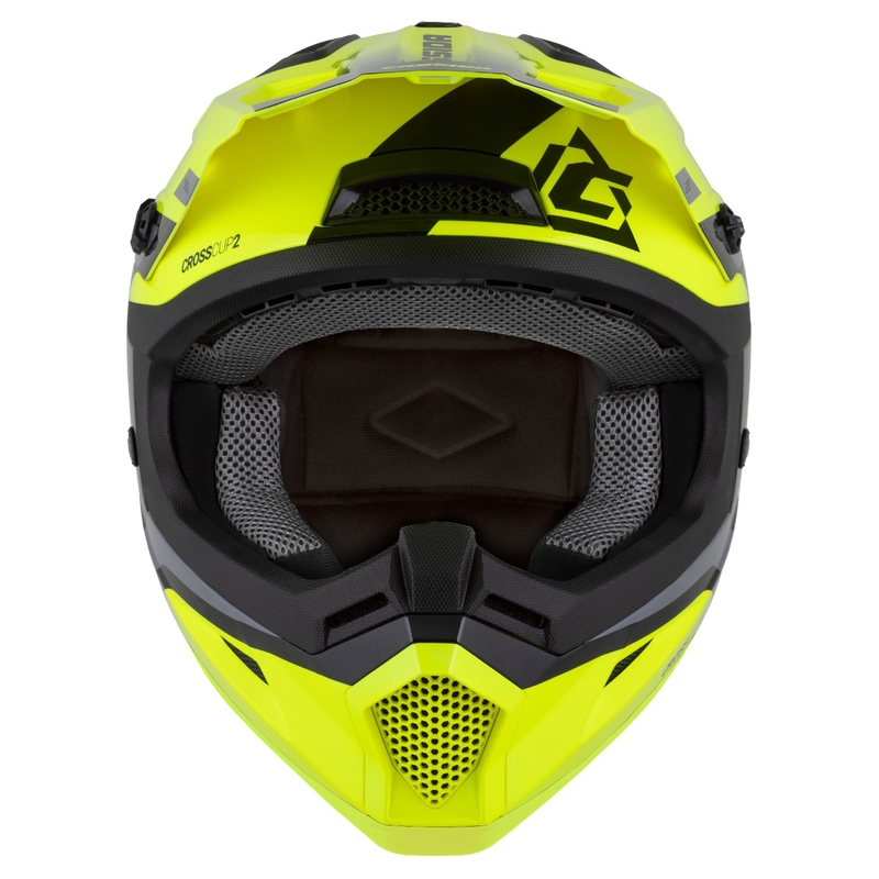Motokrosová helma na motorku Cassida Cross Cup 2 Napa fluo žluto-černo-perleťově šedá