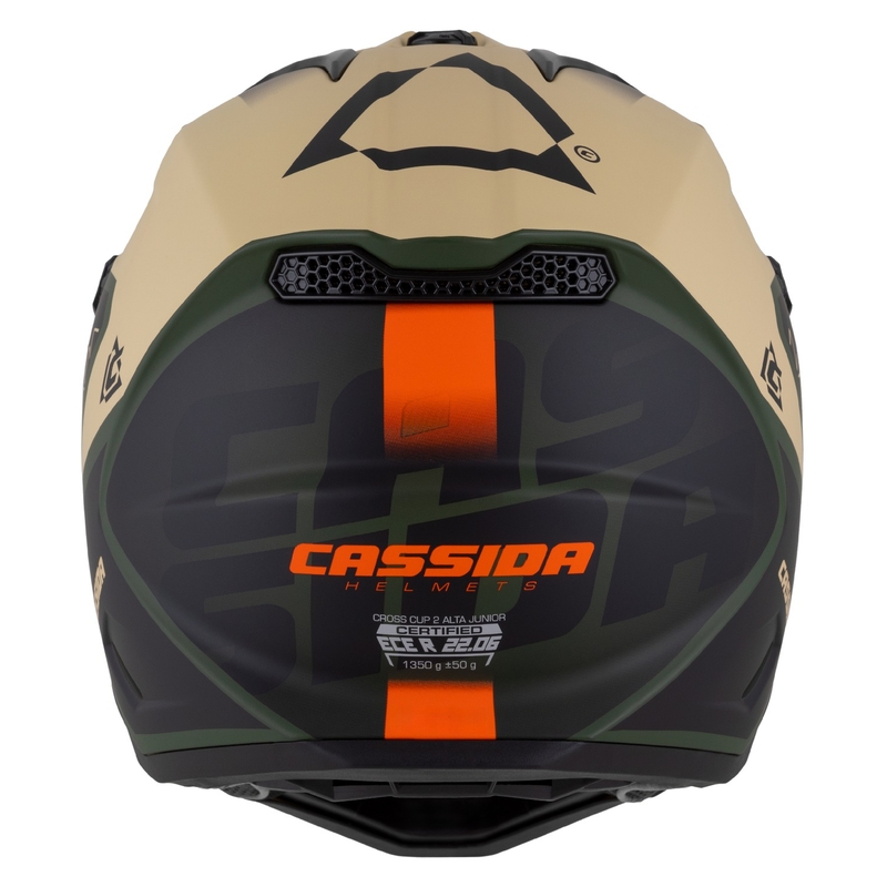 Dětská motokrosová helma na motorku Cassida Cross Cup 2 Napa matná pískovo-zeleno-oranžovo-černá