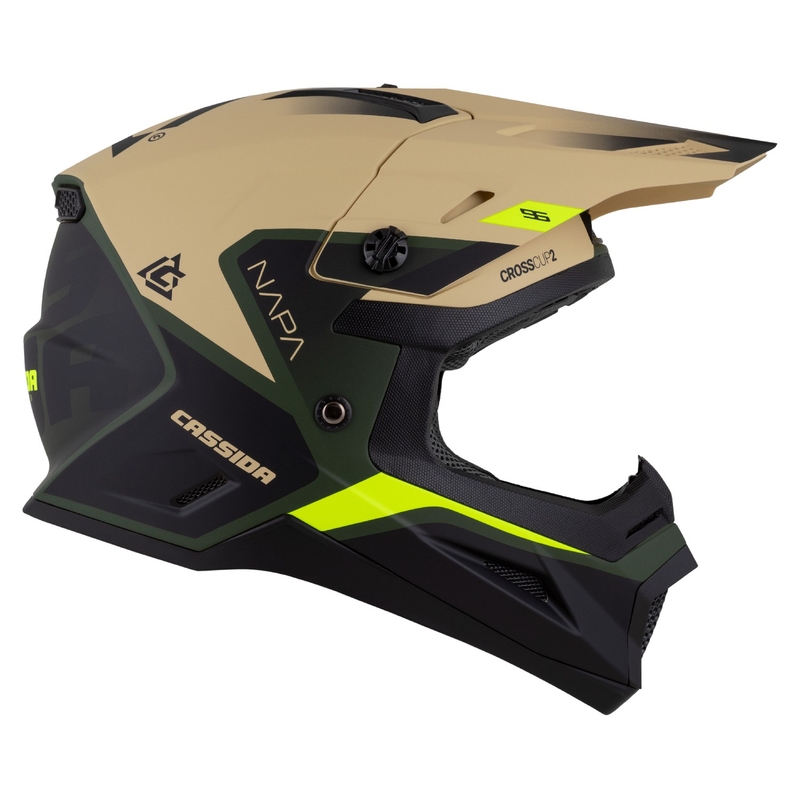 Dětská motokrosová helma na motorku Cassida Cross Cup 2 Napa matná pískovo-zeleno-fluo žluto-černá