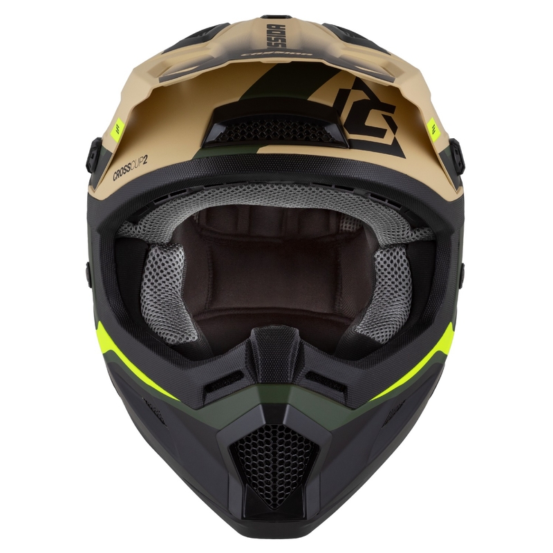 Dětská motokrosová helma na motorku Cassida Cross Cup 2 Napa matná pískovo-zeleno-fluo žluto-černá