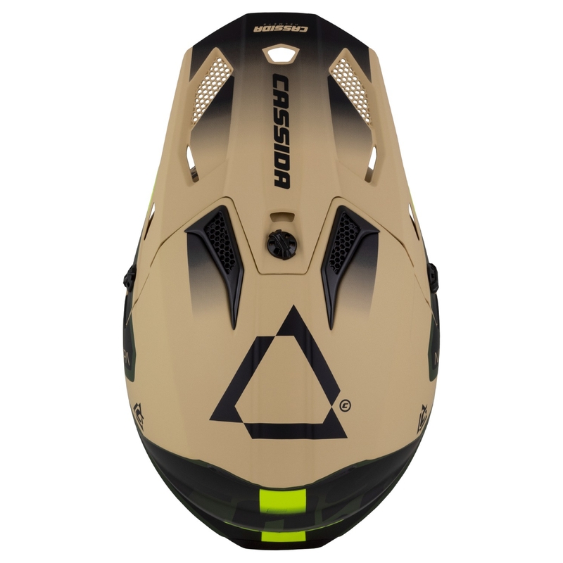 Dětská motokrosová helma na motorku Cassida Cross Cup 2 Napa matná pískovo-zeleno-fluo žluto-černá