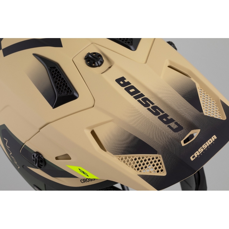 Dětská motokrosová helma na motorku Cassida Cross Cup 2 Napa matná pískovo-zeleno-fluo žluto-černá