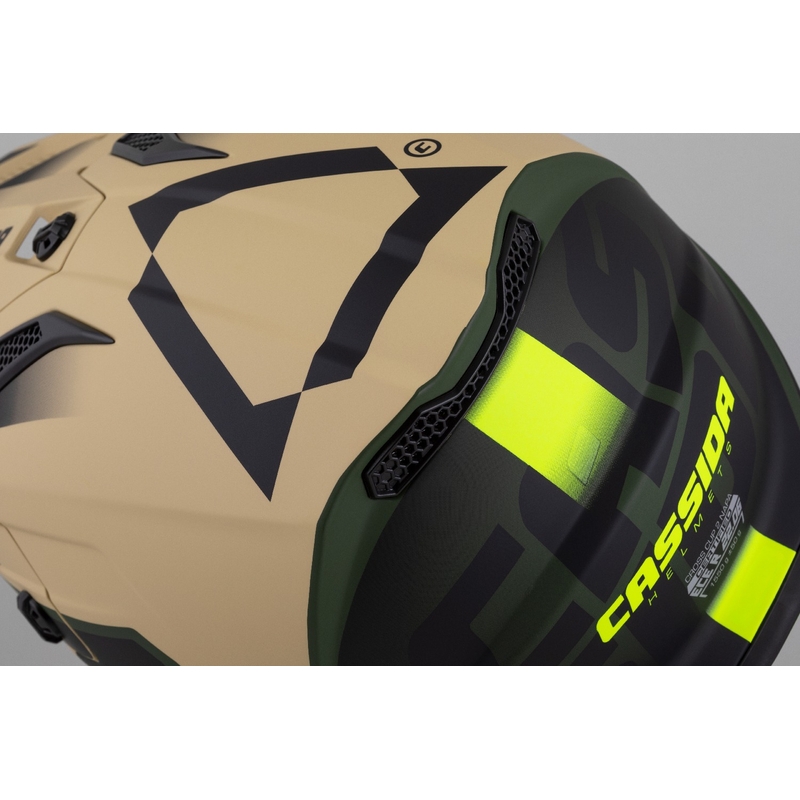 Dětská motokrosová helma na motorku Cassida Cross Cup 2 Napa matná pískovo-zeleno-fluo žluto-černá