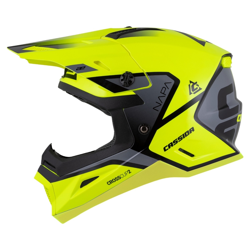 Dětská motokrosová helma na motorku Cassida Cross Cup 2 Napa fluo žluto-černo-šedě perleťová