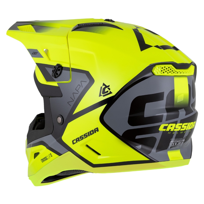 Dětská motokrosová helma na motorku Cassida Cross Cup 2 Napa fluo žluto-černo-šedě perleťová