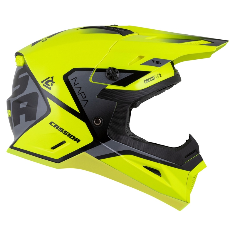 Dětská motokrosová helma na motorku Cassida Cross Cup 2 Napa fluo žluto-černo-šedě perleťová