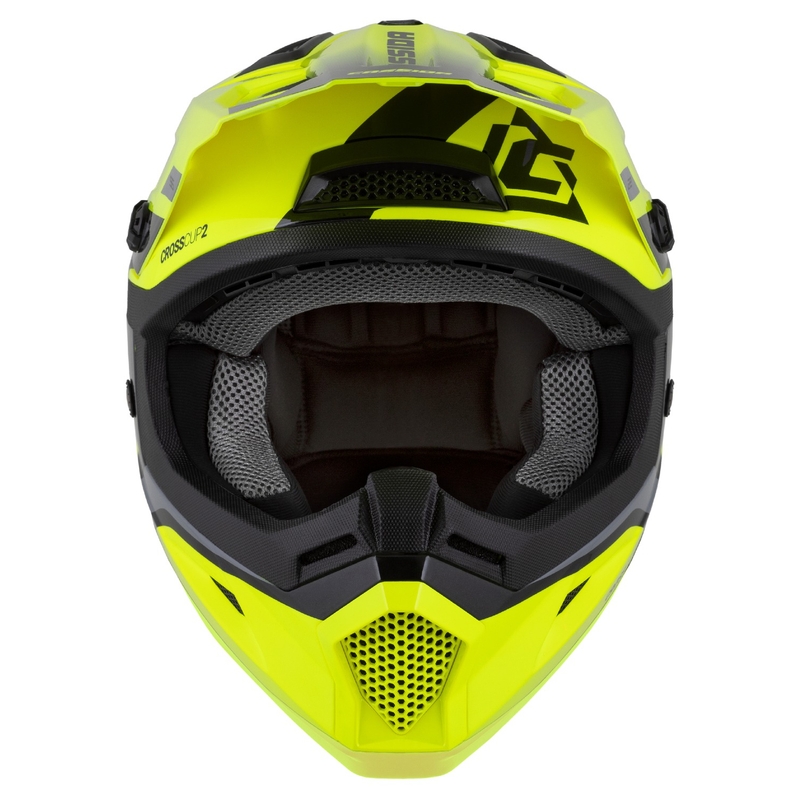 Dětská motokrosová helma na motorku Cassida Cross Cup 2 Napa fluo žluto-černo-šedě perleťová