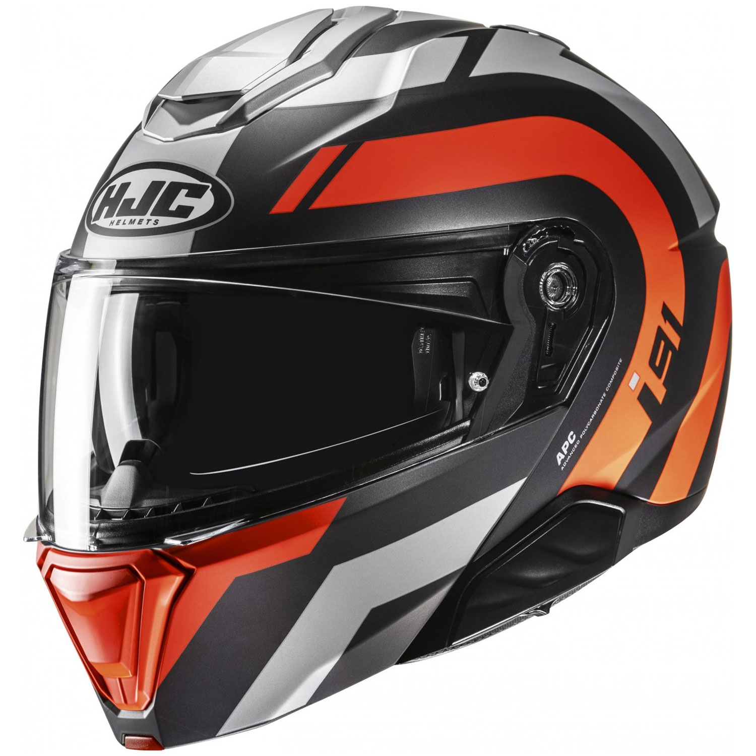 Výklopná helma na motorku HJC i91 Arven MC6HSF černo-šedo-oranžová Velikost: XS
