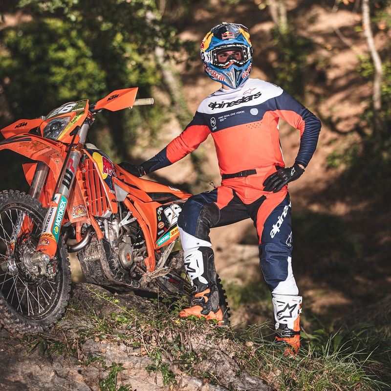 Motokrosové kalhoty Alpinestars PRO-Dura modro-oranžovo-bílé