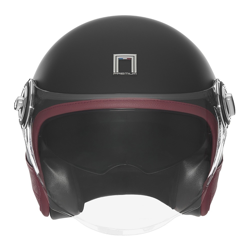 Otevřená helma na motorku NOX PREMIUM Heritage matná černá s červenou kůží