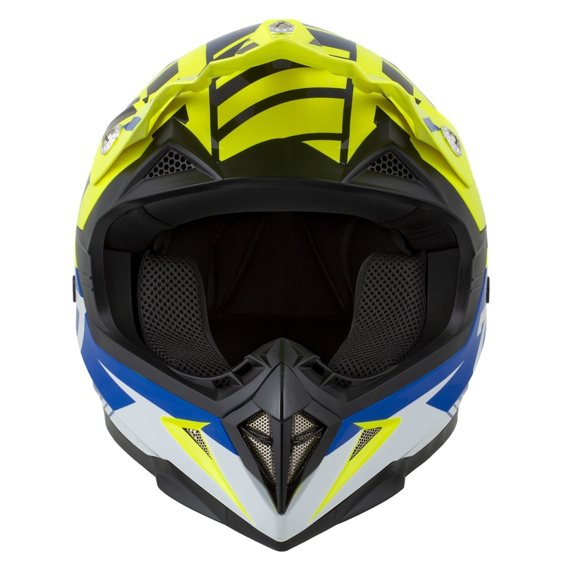 Motokrosová helma na motorku ZED X1.9 Targa fluo žluto-modro-černo-bílá
