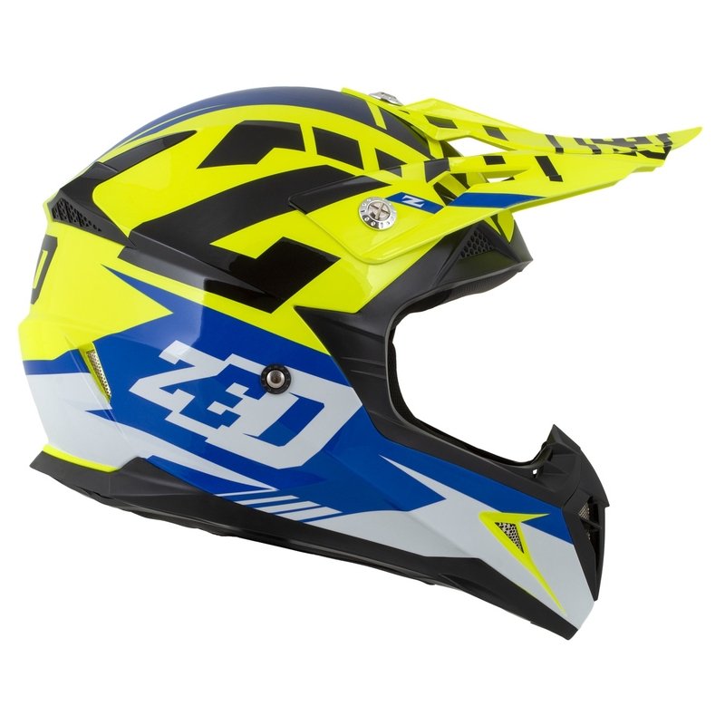 Motokrosová helma na motorku ZED X1.9 Targa fluo žluto-modro-černo-bílá