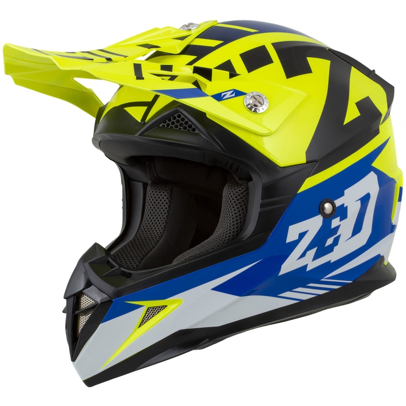 Dětská motokrosová helma na motorku ZED X1.9D Targa fluo žluto-modro-černo-bílá