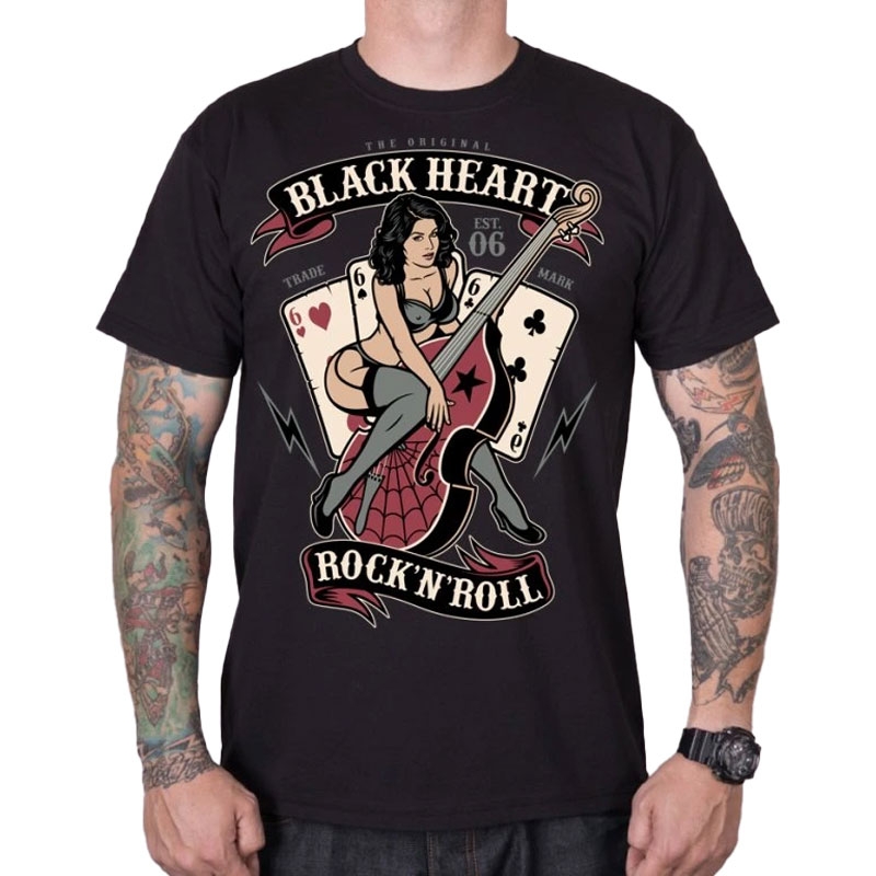 Tričko Black Heart Bass Pin Up černé Velikost: M