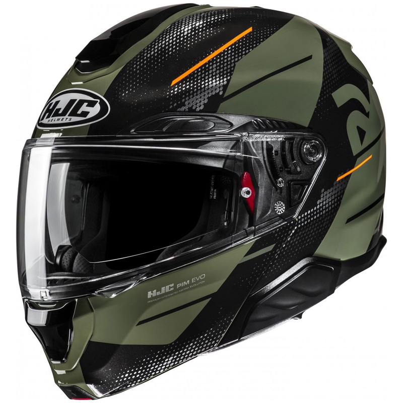 Výklopná helma na motorku HJC RPHA 91 Blat MC7 khaki zeleno-černá