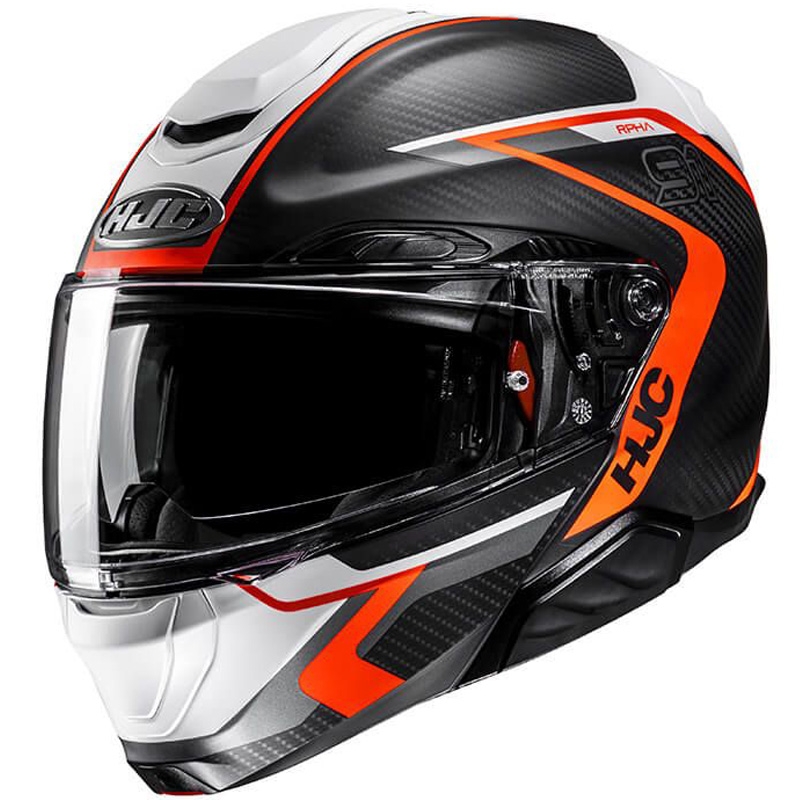 Výklopná helma na motorku HJC RPHA 91 CARBON Lagos MC6HSF černo-šedo-oranžová