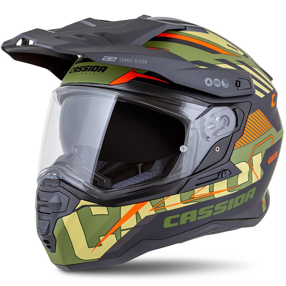 Enduro helma Cassida Road Runner TechniX matná zeleno-černo-oranžovo-šedá Velikost: XS