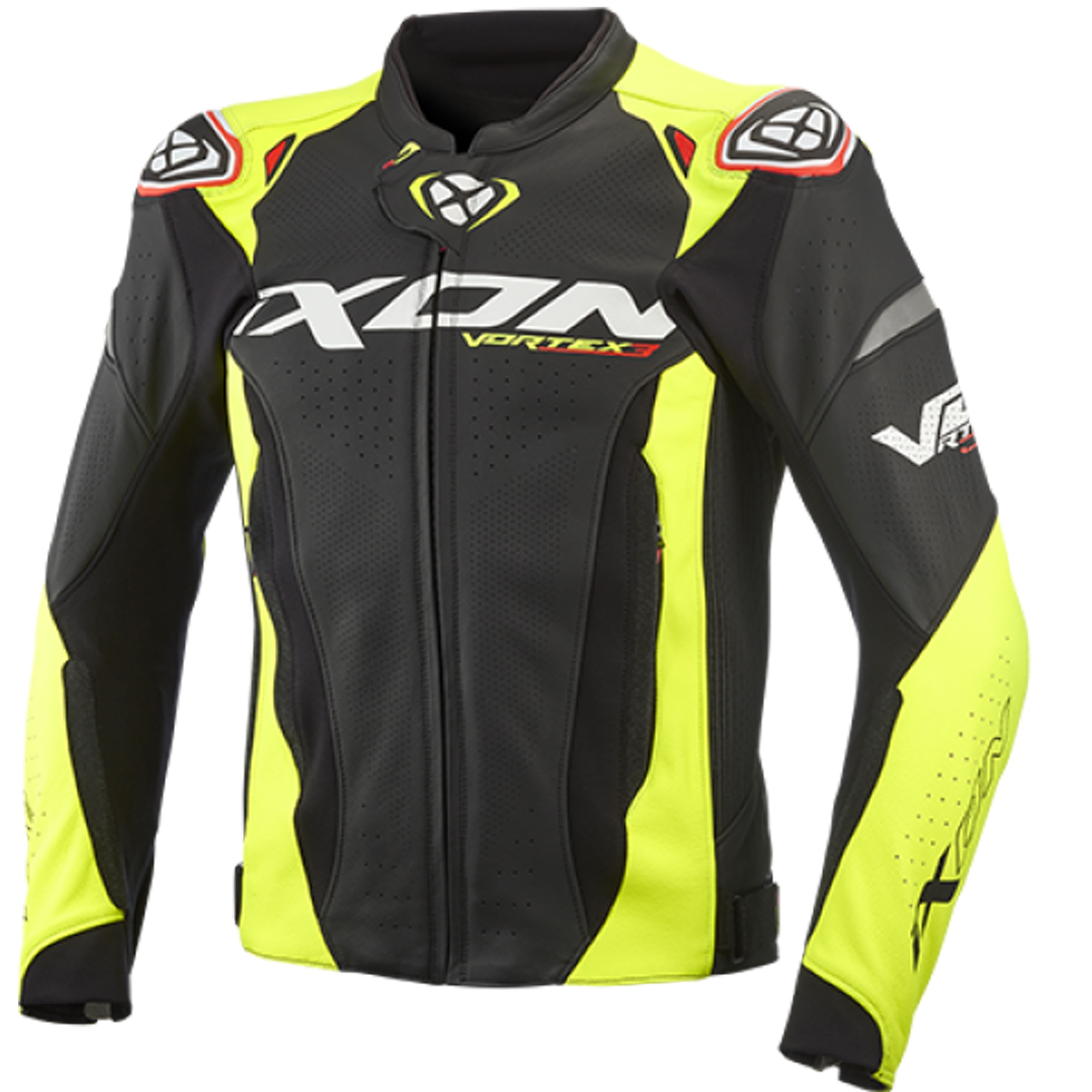 Kožená bunda na motorku IXON Vortex 3 černo-fluo žlutá Velikost: S
