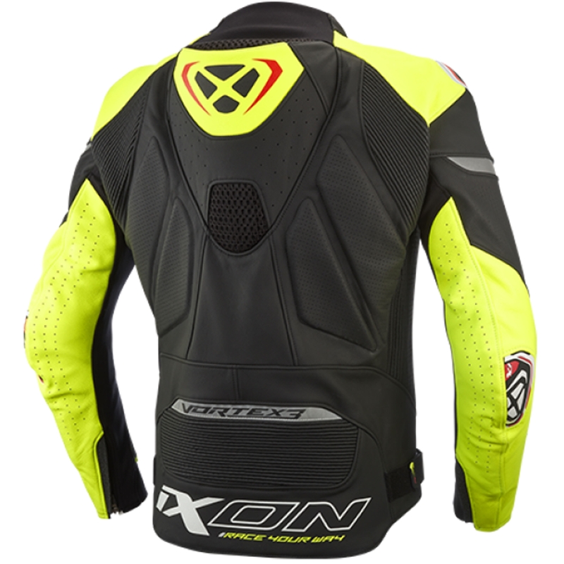 Kožená bunda na motorku IXON Vortex 3 černo-fluo žlutá
