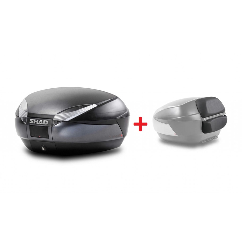 Vrchní kufr na motorku SHAD SH48 Tmavě šedo/černá se zámkem PREMIUM SMART a opěrkou