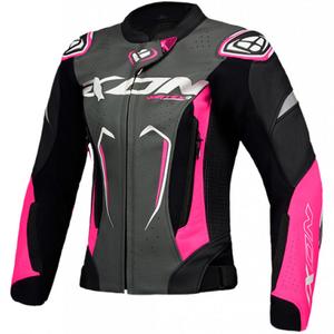 Dámská kožená bunda na motorku IXON Vortex 3 černo-růžovo-bílá