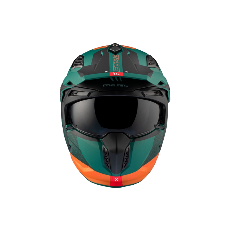 Otevřená přilba s maskou MT Streetfighter SV Totem C6 černo-oranžovo-zelená