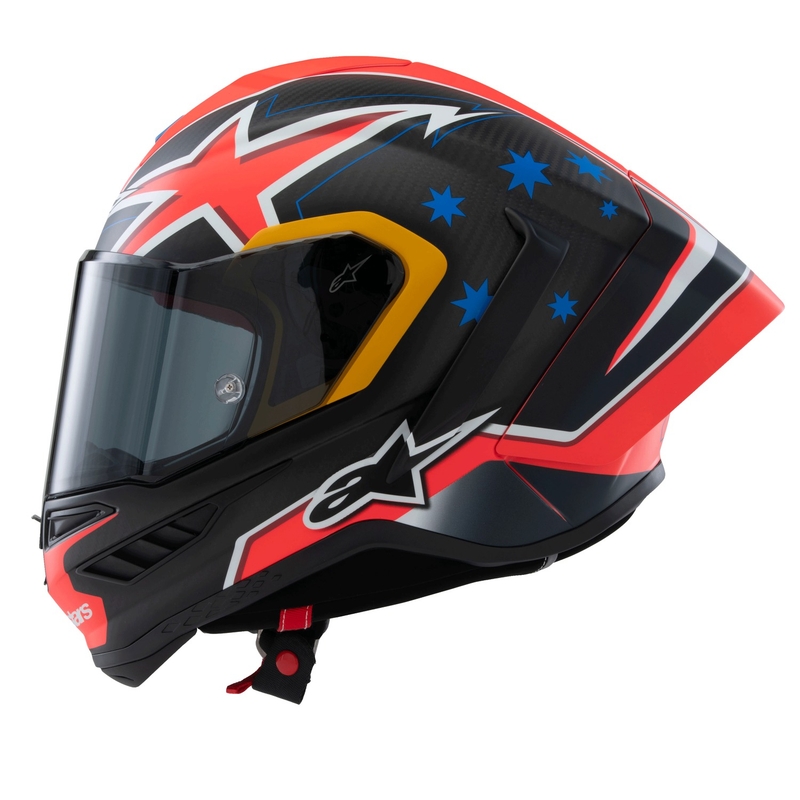 Integrální helma na motorku Alpinestars Supertech R10 limitovaná edice Jack Miller matná karbon červeno-modro-žluto-bílá
