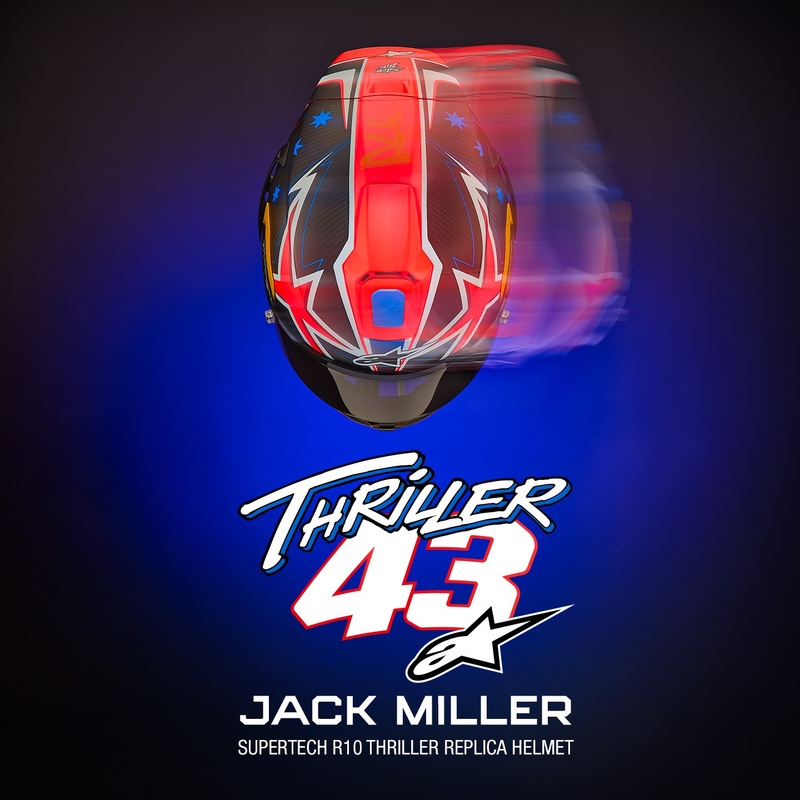 Integrální helma na motorku Alpinestars Supertech R10 limitovaná edice Jack Miller matná karbon červeno-modro-žluto-bílá