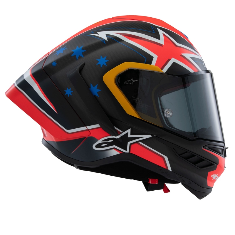 Integrální helma na motorku Alpinestars Supertech R10 limitovaná edice Jack Miller matná karbon červeno-modro-žluto-bílá