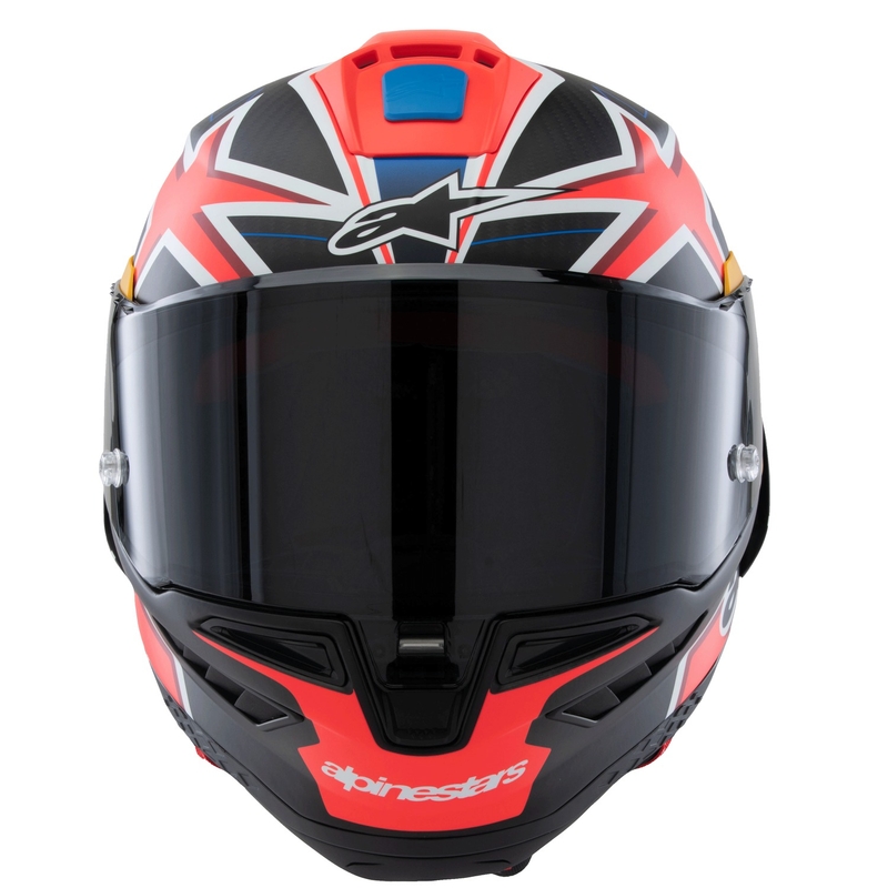 Integrální helma na motorku Alpinestars Supertech R10 limitovaná edice Jack Miller matná karbon červeno-modro-žluto-bílá
