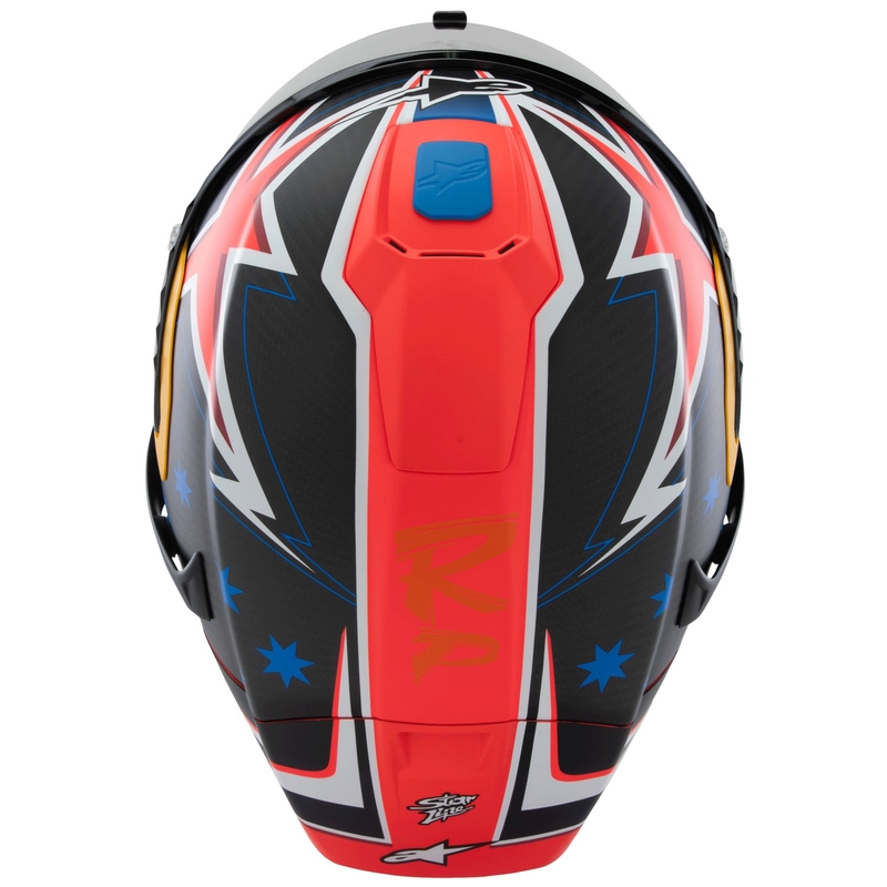 Integrální helma na motorku Alpinestars Supertech R10 limitovaná edice Jack Miller matná karbon červeno-modro-žluto-bílá