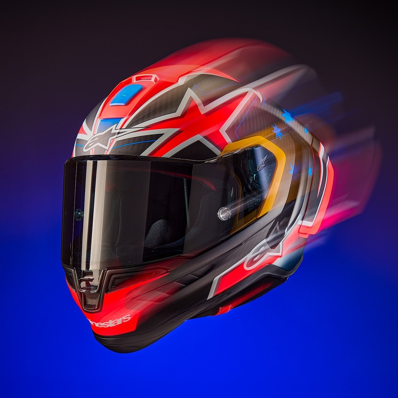 Integrální helma na motorku Alpinestars Supertech R10 limitovaná edice Jack Miller matná karbon červeno-modro-žluto-bílá