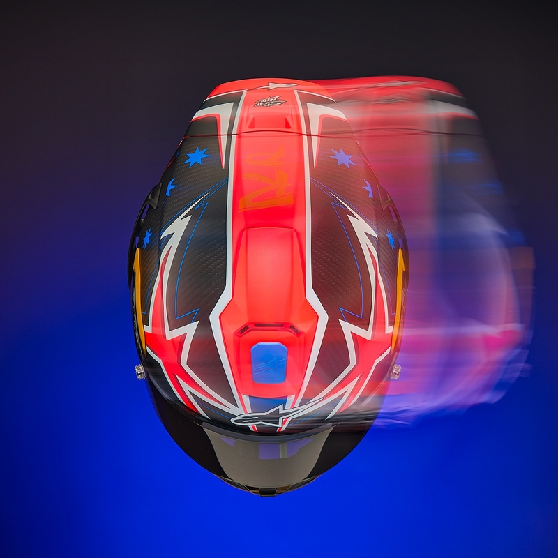 Integrální helma na motorku Alpinestars Supertech R10 limitovaná edice Jack Miller matná karbon červeno-modro-žluto-bílá
