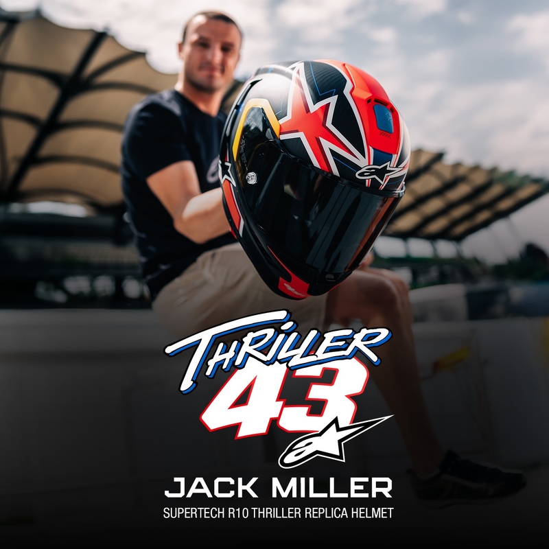 Integrální helma na motorku Alpinestars Supertech R10 limitovaná edice Jack Miller matná karbon červeno-modro-žluto-bílá