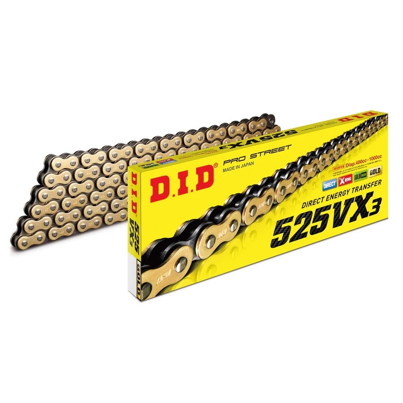 VX série X-Kroužkový řetěz D.I.D Chain 525VX3 116 článků Zlatá/Černá