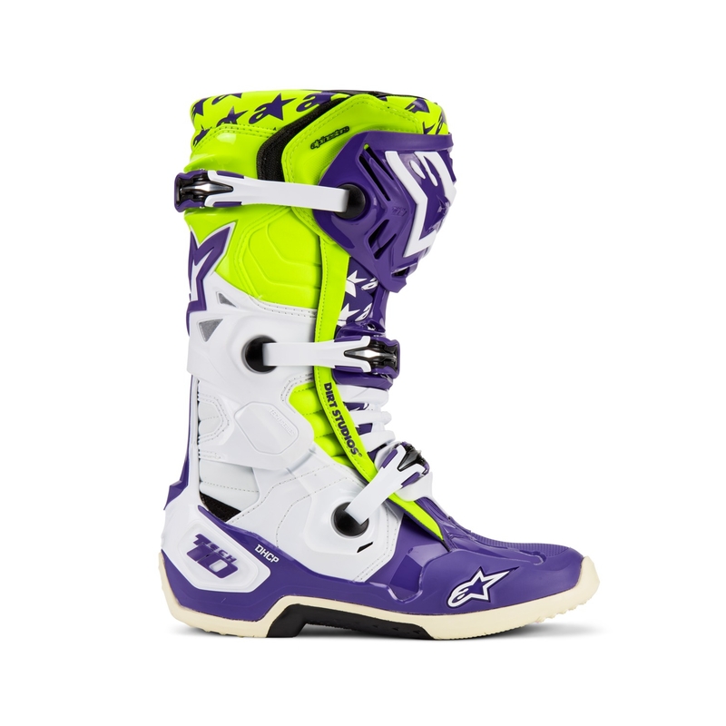 Boty na motorku Alpinestars TECH 10 limitovaná edice Dirt Studios fialovo-bílo-fluo žluté