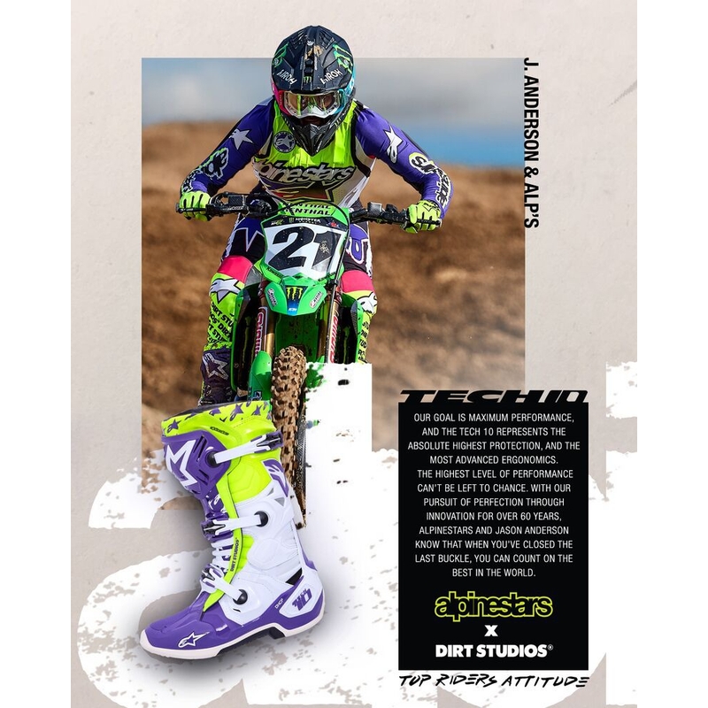 Boty na motorku Alpinestars TECH 10 limitovaná edice Dirt Studios fialovo-bílo-fluo žluté