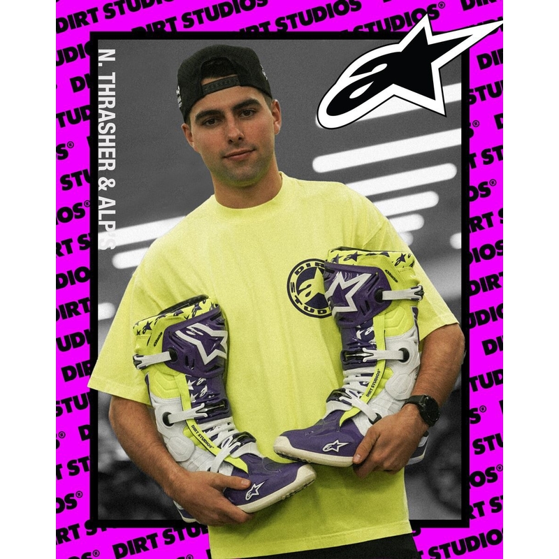 Boty na motorku Alpinestars TECH 10 limitovaná edice Dirt Studios fialovo-bílo-fluo žluté