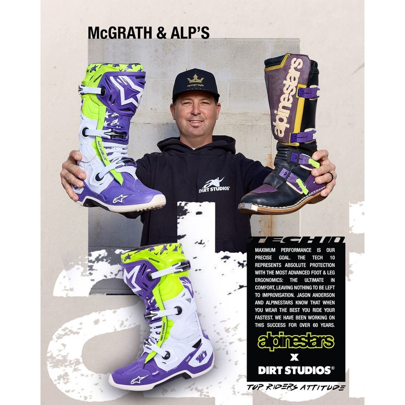 Boty na motorku Alpinestars TECH 10 limitovaná edice Dirt Studios fialovo-bílo-fluo žluté
